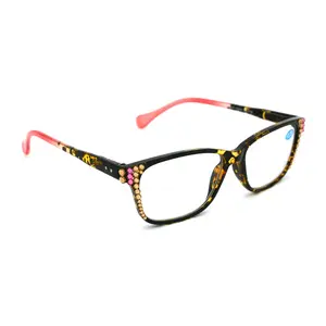 Milan, (Bling) Reading Glasses Women W (L. Colorado, L. Rose) Genuine European Crystals. Square +1.25..+3 (Tortoise Brown, Pink)