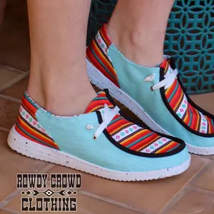 Turquoise Wedge Canvas Shoes with Aztec and Stripe Patterns - Sunset Serape Sneakers