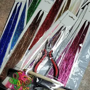 Colorful Heat-Resistant Hair Tinsel Kit with Tools 48 Inches Glitter Tinsel Extensions for Women Girls Kids Festival Dazzle Hair Party Accessories