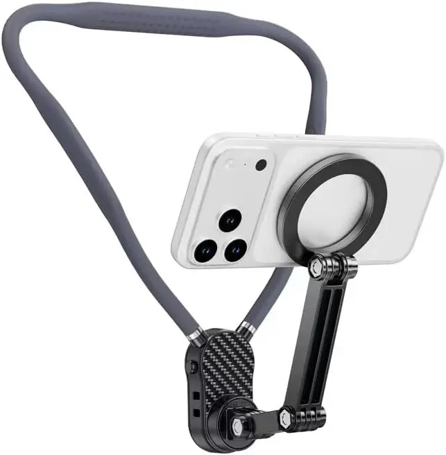 Magnetic Neck Mount for Phones – Hands-free POV for vlogs, selfies, or action shots. Strong magnetic lock, adjustable neck strap, and works with iPhone 12–17 and Android. Just clip on, hit record, and become your own cameraman