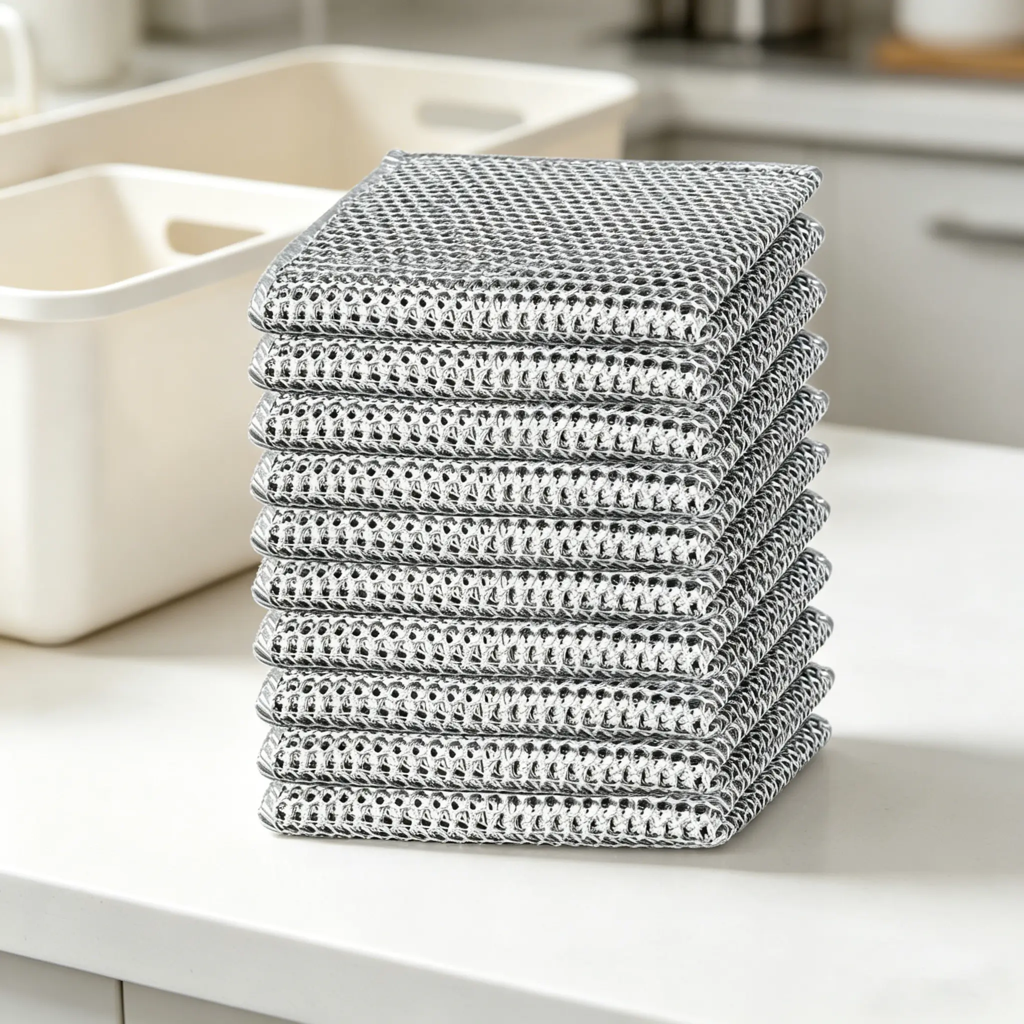 20-Pack Non-Scratch Wire Dishwashing Cloths - Multipurpose Scratch Free Synthetic Rags, Durable House Cleaning Supplies for Kitchen Sinks, Pots, Pans Wet & Dry Cleaning, Dishwashing Cloth