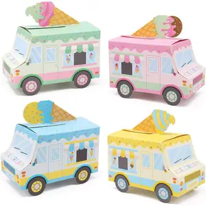 Ice Cream Party Favor Boxes Ice Cream Truck Shape Treat Boxes for Summer Goodie Candy Boxes Sprinkles Themed Baby Shower Kids Birthday Party Centerpieces Table Decor Supplies Set of 12