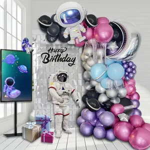 100 pieces of outer space aerospace themed birthday party decoration set, 28 inch silver moon astronaut paired with metal purple silver rose red balloons, perfect for girls' outer space themed birthday parties, school activities, party decoration preferre
