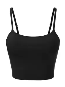 Basic Casual Yoga Workout Adjustable Spaghetti Strap Cami Crop Top Shirt Cotton Soft Stretchable Stretchy Fit Womenswear Camisole Comfortable Slim Spandex Tube Clothing