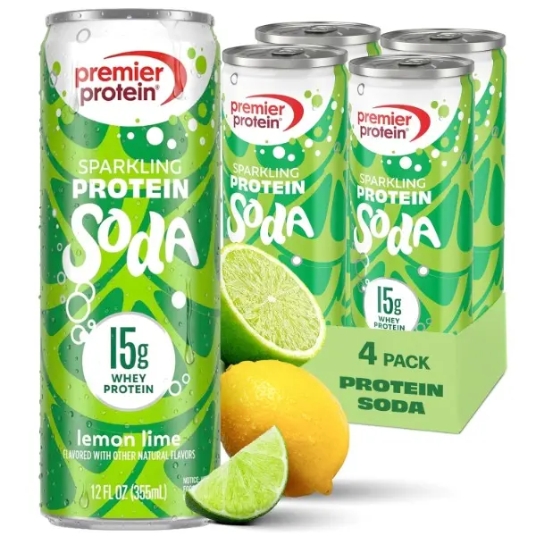 Sparkling Protein Soda, Lemon Lime, 15g Whey, 4 Pack | Soft Drink with Benefits, 5 Ingredients, No Artificial Colors or Flavors, 3g Sugar, 12 oz