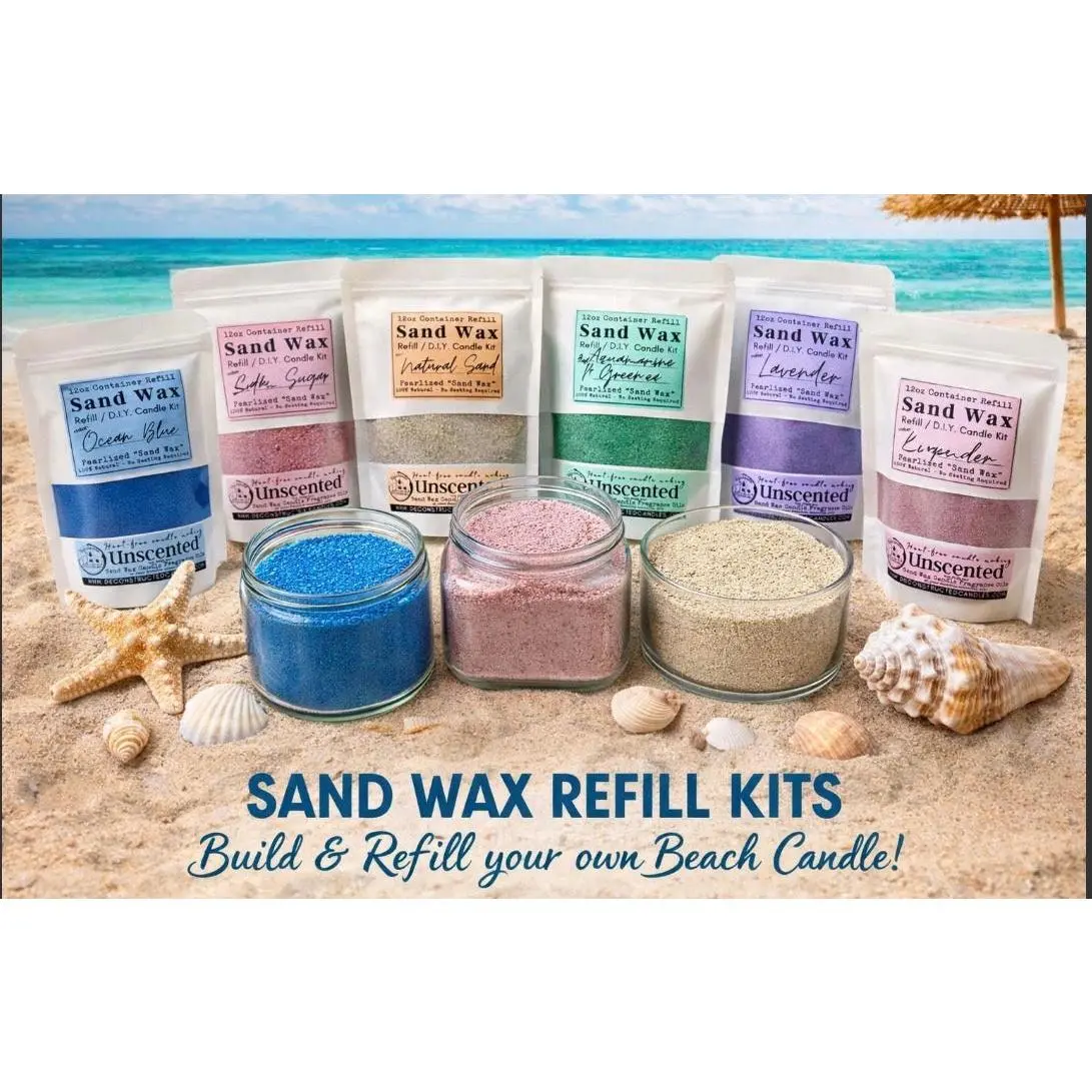 12oz Sand Wax Candle Kit - Ocean Blue Color - WAX + WICKS + FRAGRANCE OILS - Cocktail Scents