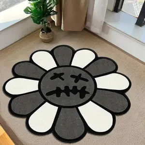 Modern Sunflower Smiley Rug, Irregular Shape Large Area Carpet, Washable Easy Clean Plush Mat, Home Decor for Living Room Bedroom