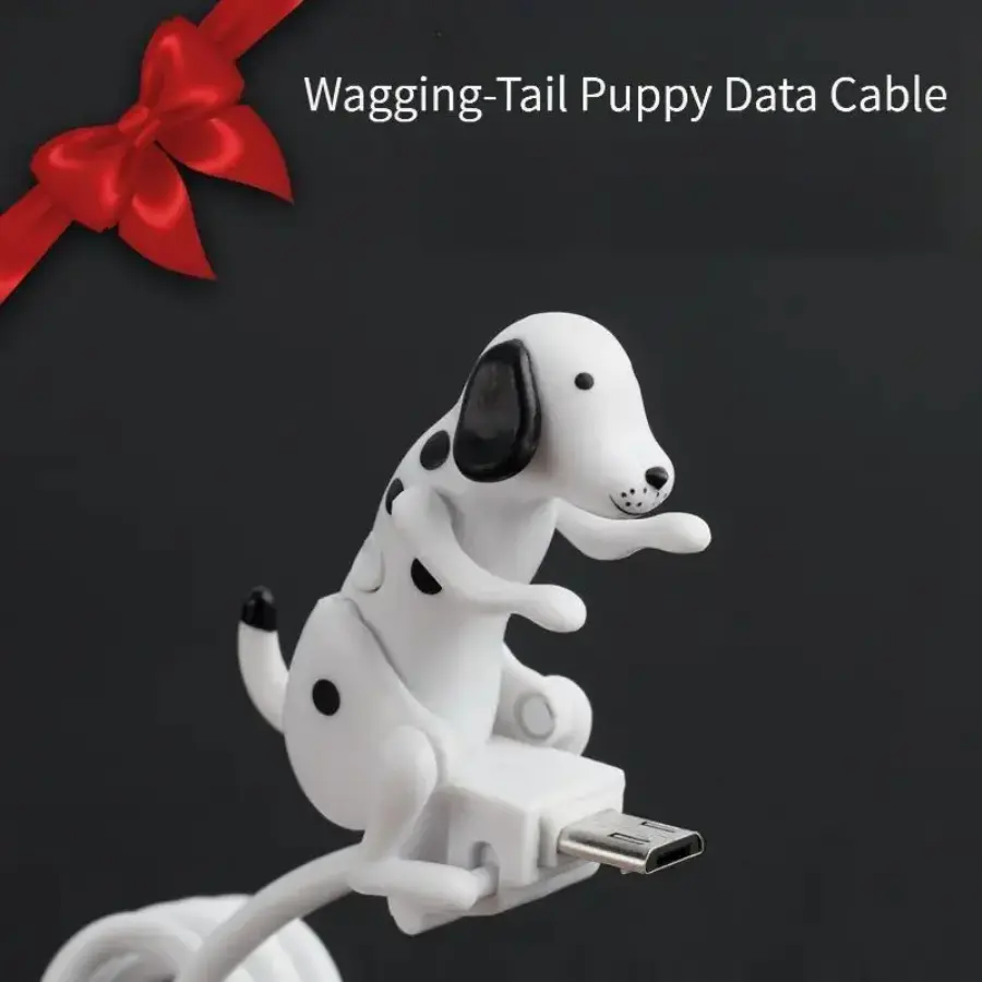 Christmas Rogue Dog Puppy Charging Data Cable - Plastic Body Cellphone/Mobile/Smartphone Cord, Compatible with iOS & Android, Type-C - Xmas Novelty Gift for Dog Lovers