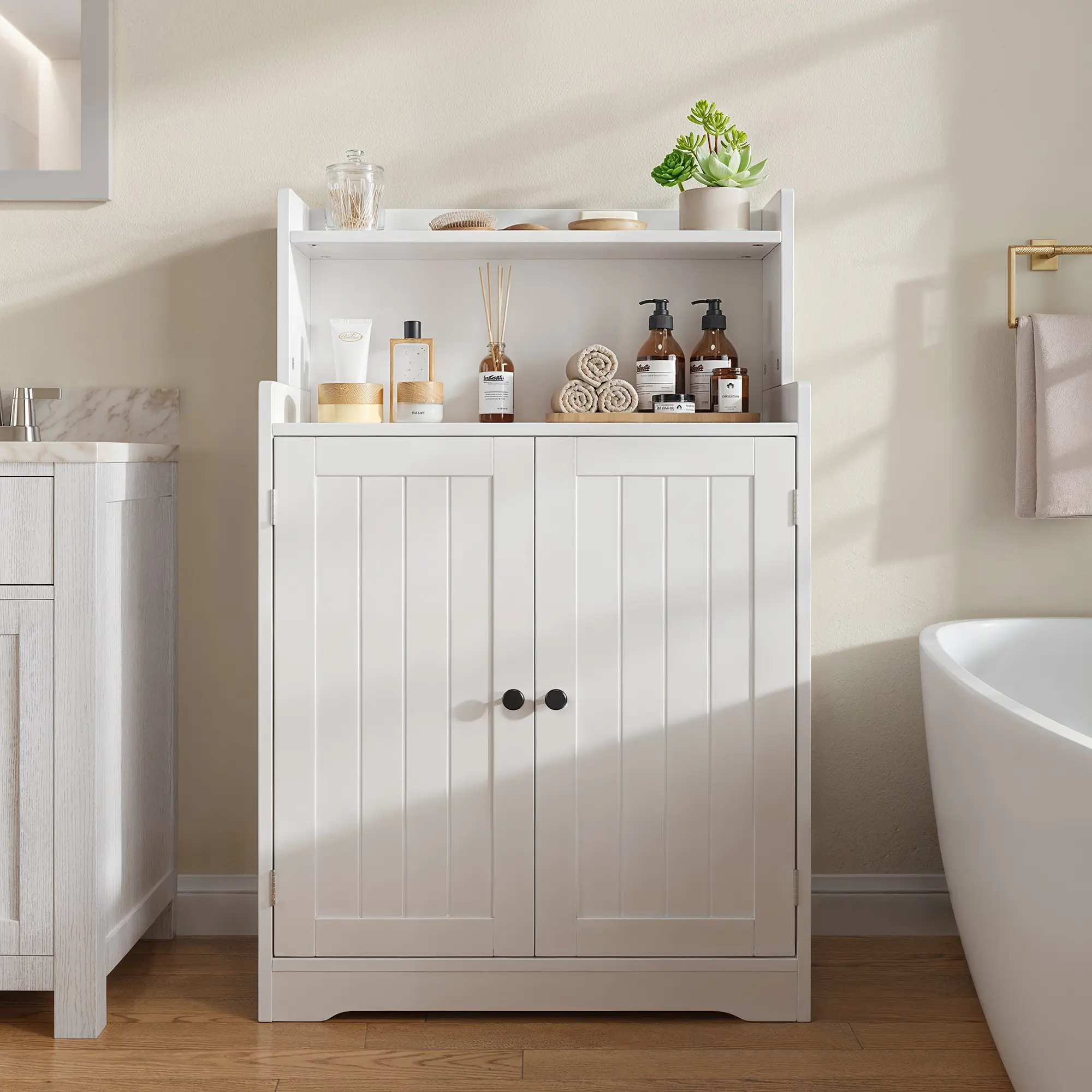 Gizoon 40" H Bathroom Storage Cabinet Freestanding Organizer with 2 Doors 2 Adjustable Shelves Floor Pantry Cabinet for Dining Room Kitchen Living Room Hallway, Adjustable Organizer Bathroom Furniture, Cabinet Bathroom Furniture