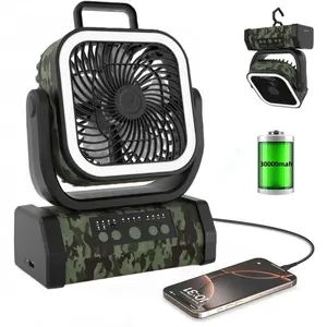 Portable Camping Fan, 30000mAh Rechargeable Fan with LED Light, 360° Rotating Hook, 4 Wind Speed Settings, Suitable for Tenting, Traveling, Picnic and other outdoor activities Remote-Controlled Oscillating Desk