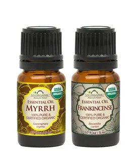 US Organic 100% Pure Myrrh, Frankincense Essential Oil Combo Pack - Directly sourced from The Horn of Africa - USDA Certified Organic - Use Topically or in Diffuser (5 ml Combo)