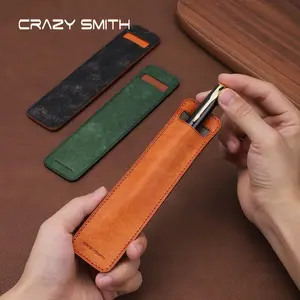 CRAZYSMITH Minimalist Handmade Genuine Leather Pen Sleeve Simple Stylish Pen Bag Pen Case Holder for Fountain Pen Accessories