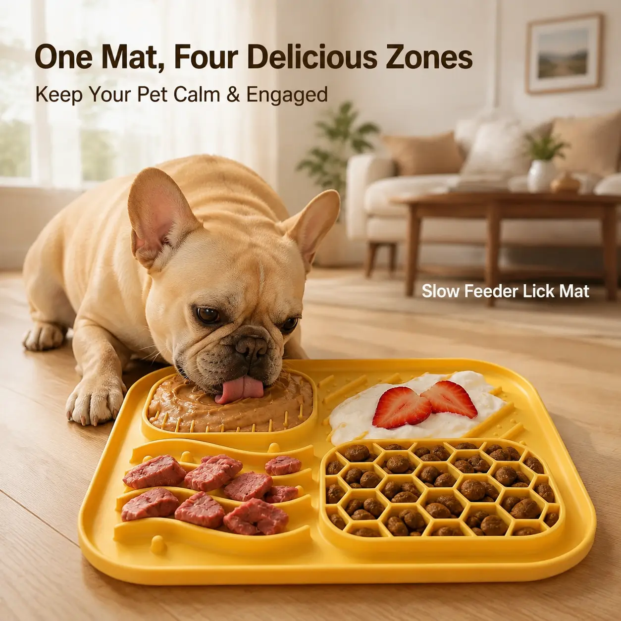 Dog Slow Feeder Lick Mat - Silicone Suction Cup Non-Slip Licking Pad, Anxiety Relief Interactive Feeding Tool for Dogs & Cats