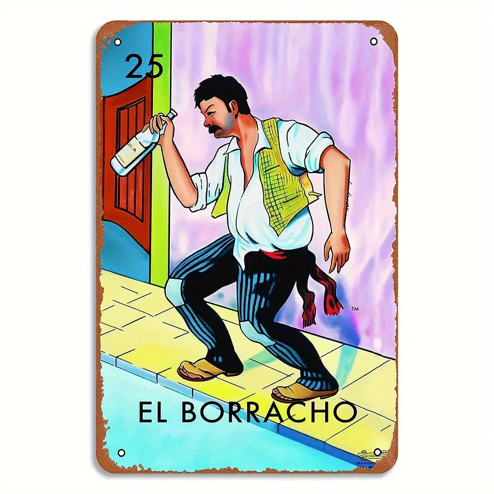 Alcoholics Alcoholics Lottery Card Mexican Bingo Lottery Day Of The Dead Day Decoration Mexican Beer Wine Dragon Tongue Wine Bar Spanish Metal Tin Sign Room Material Wall Decoration Sign 8x12 Inches