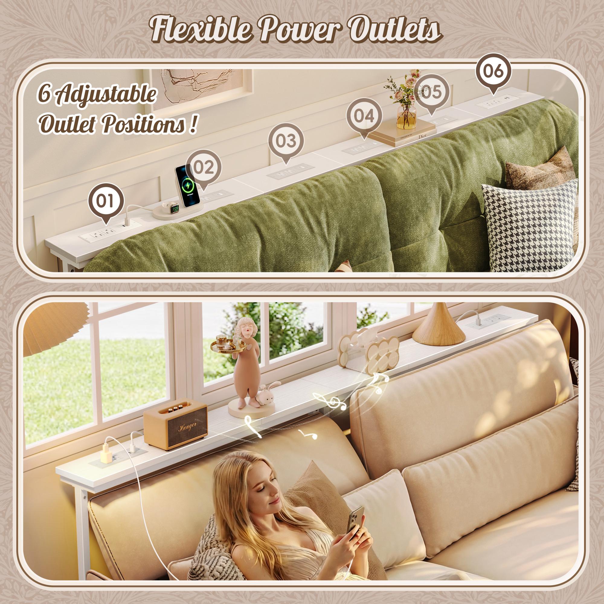 Huuger 78.7/39.4/51.2/102.4/110.2 Inch Behind Couch Table with Power Outlets, 23.9’’-34.4’’ Height Adjustable Range, Sofa Tables Narrow Long with USB-C Ports, Skinny Console Table