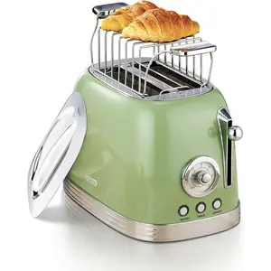 2 Slice Toaster with 1.58" Extra Wide Slots, Stainless Steel Lid, Warming Rack, Preheat, Defrost & Countdown Timer Display