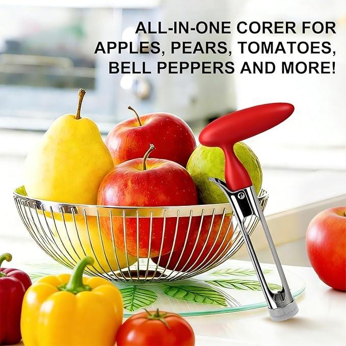 Apple Corer Tool Ergonomic Non-Slip Handle Sharp Serrated Blades Stainless Steel Fruit Core Remover Kitchen Tool Red