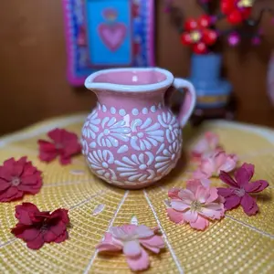 Jarrito de Talavera Heart Shape for Coffee - Handcrafted Mexican Ceramic Mug with Floral Design