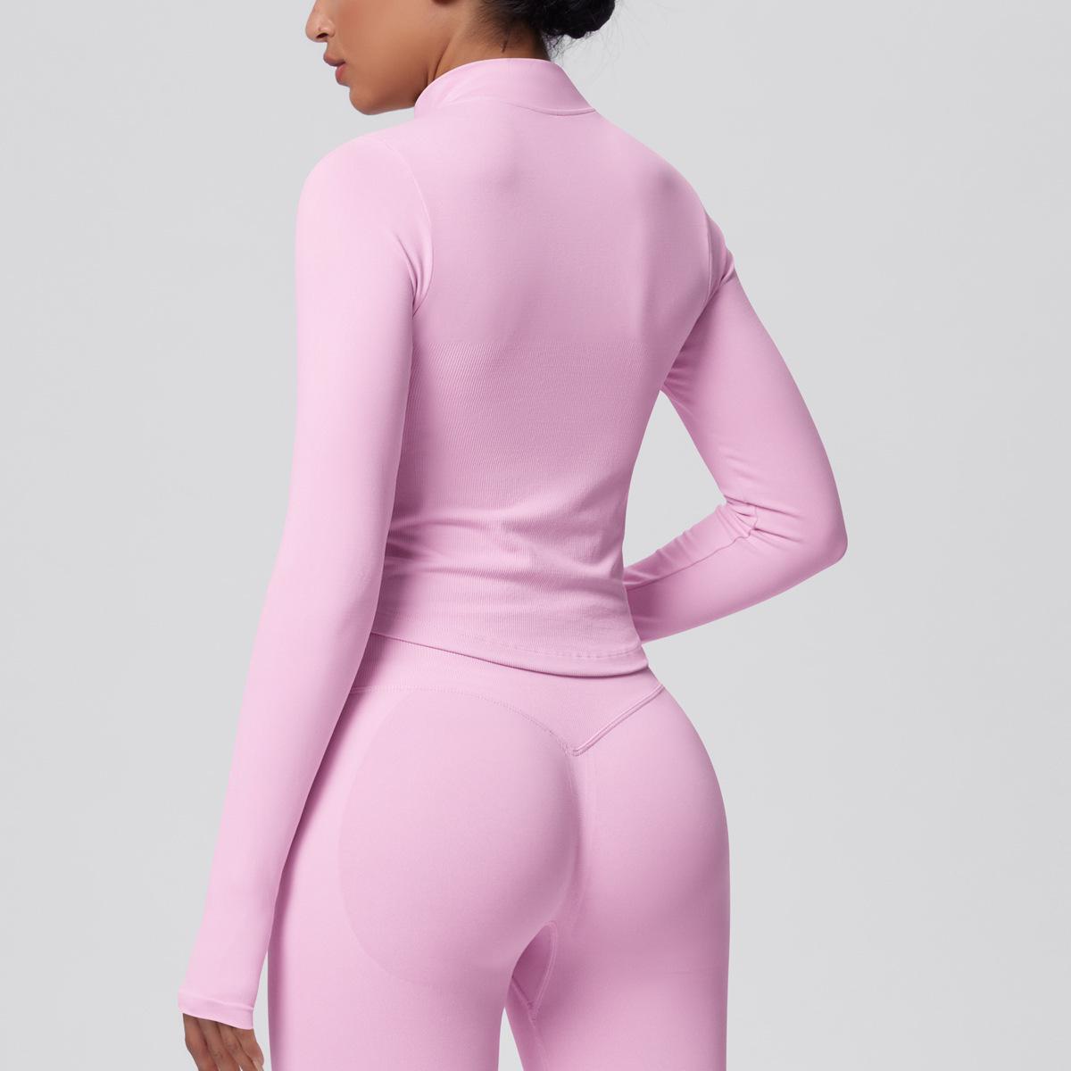 Women's Ribbed Cropped Yoga Jacket, Breathable Long Sleeve Zip-Up Compression Activewear with Thumb Holes for Gym & Running, Plus Size, Female, Large, Normal Type, Thumbhole Cuff, Tight, Slim-Fitting, Stretchable, Thumbholes, Slim Fit, Stretch Fabric