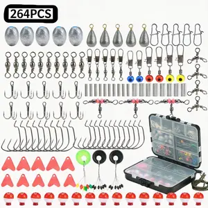 264pcs Complete Fishing Tackle Kit, Portable Lure Set with Crank Hooks, Swivels, Sinkers & Storage Box, All-in-One Fishing Gear for Freshwater & Saltwater, Fishing Equipment, Fishing Lures, Fishing Accessories Kit