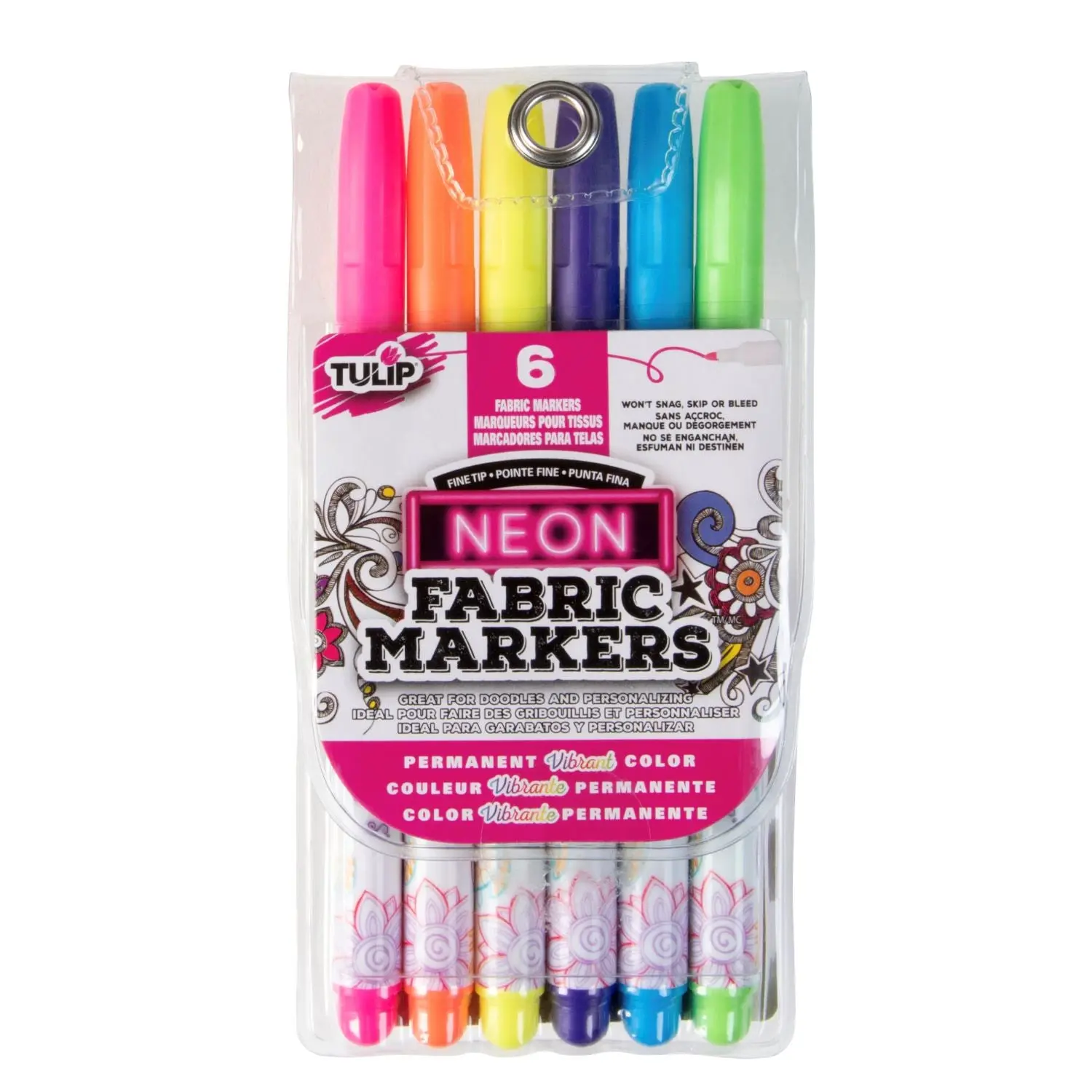Tulip Fine-Point Fabric Color Marker Set, 6-Pack Office Writing Tool, Fine Point Markers