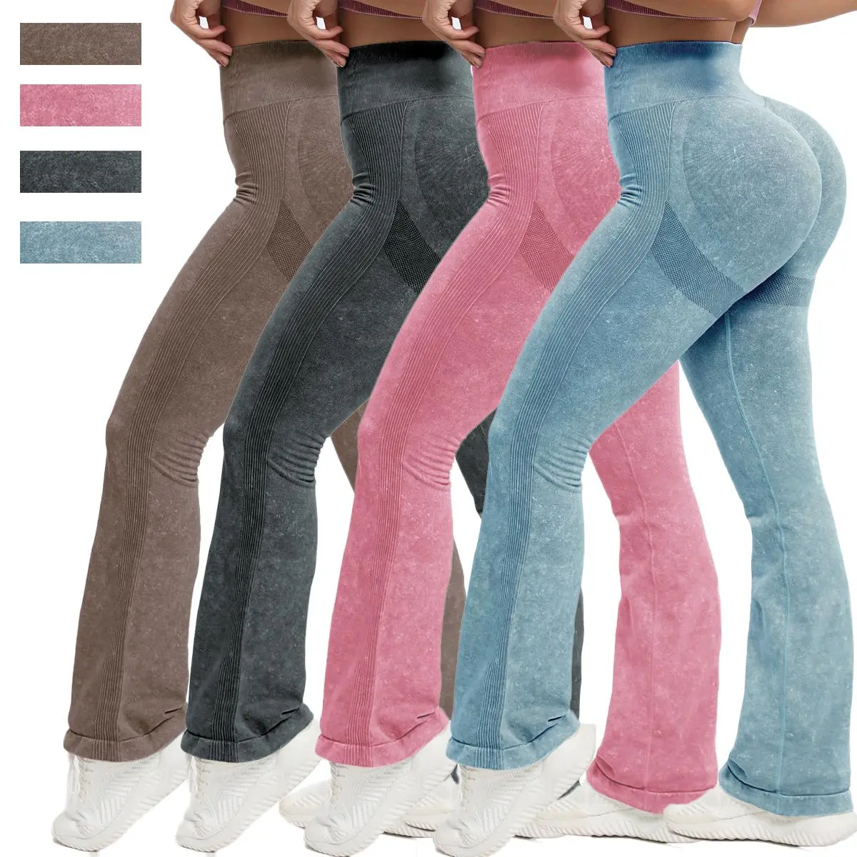 Kabuer Women's Flare Leggings, Solid Color Butt-Lifting Yoga Pants with Scrunch, Soft Breathable Stretch Knit Activewear for Gym & Fitness, Activewear Fitness, Fitness Yoga Pants