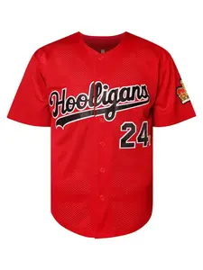 Men's 24k Baseball Shirt with Classic Vintage Letter Embroidery, Breathable Button Design, Casual Loose-Fitting Sportswear Top Shirt for All Seasons