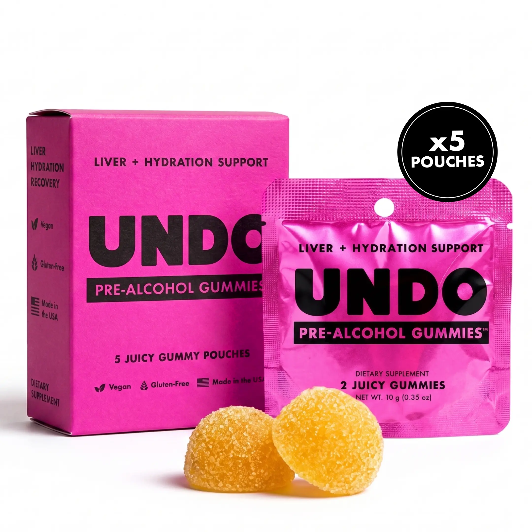 UNDO Pre-Alcohol Gummies - 5-Pack  DHM, Milk Thistle & Electrolytes for Liver & Hydration Support | Tropical Flavor | Zinc
