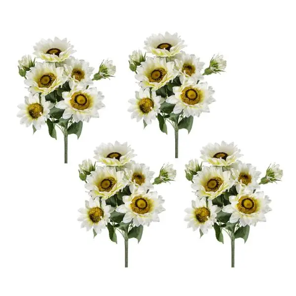 4 Pcs Artificial flower-Mum Bouquet, Outdoor Summer Decor Fake Flowers for Vase, Indoor Home Wedding Table  Home Supplies, Decorative Flowers