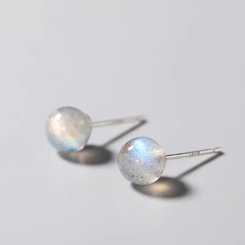 Natural Crystal Earrings, Natural Moonstone Small Round Beads Dainty Stud Earrings, Women Stud Earrings Minimalist,  Anniversary Birthday Daily Gift