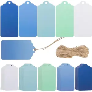 135 count  Tags with String Attached, 2x4inch  Paper Hang Tags for Clothes DIY Crafts Wedding Holiday (Blue)
