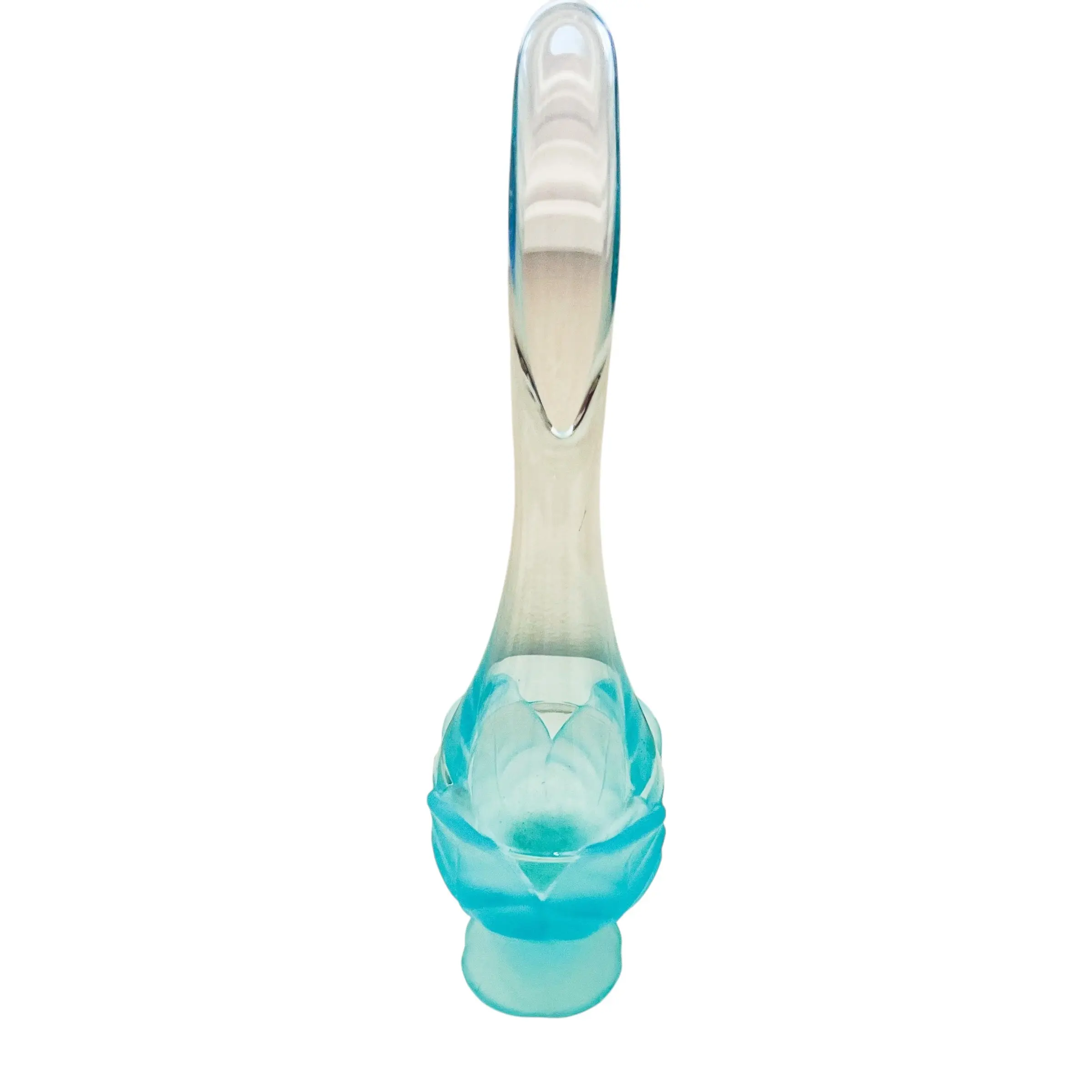 Vintage Viking Spring Blossom Collection Aqua Blue Satin Glass Swung Leaf Vase