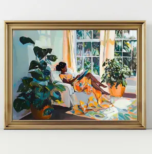 Black Girl Reading Poster, Cozy Artistic Wall Art, Matisse Style Decor for Book Lovers, Unique Gift for Readers