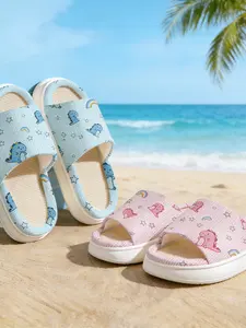 Macaron Cartoon Dinosaur Slippers, Waffle Linen Breathable, Non-Slip Silent Thick Sole, Cute Animal Print, Home Comfort Shoes