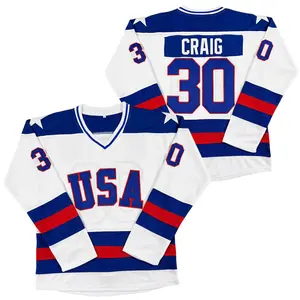Men's 90s winter Hockey Jersey CRAIG #30 USA 1980 Olympic Team lce Stitched Lettersand Numbers large size S-3XL white blue Outdoor sportswear vintage style match day sweatshirt Fans around sports top Christmas gift