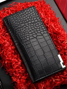 Men's Long Wallet Crocodile Pattern, Vertical Folding Wallet, Unisex Ticket Holder ID Card Case, 11 Card Slots Travel Credit Card Organizer, High-End Gift