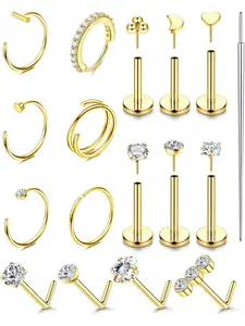 14K Gold Filled Nose Rings Studs for Women Men - 316L Surgical Steel Threadless Push in Flat Back Earrings - Hypoallergenic Nose Rings Hoops Cartilage Helix Tragus Nostril Piercing Jewelry 18G 20G Body Piercing Jewelry Hinged Nose Ring