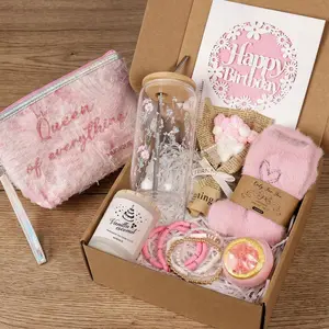 for, Birthday Gift Basket with Cup, Happy Birthday Gift Box for Teen Girl, Gifts for Sister Daughter Best Friend, Self Care Gift Set,Pink Floral