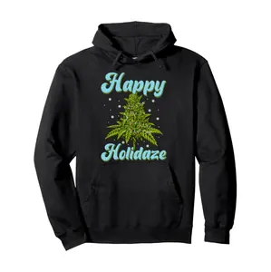 Trendy Happy Holidaze Weed Hoodie Ultra Soft Cotton Streetwear For All Seasons Casual Comfortable Daily Wear