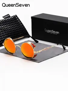 Unisex Street Style Polarized Sunglasses for Everyday Use, Trendy Punk Round Frame Sunglasses, Fashionable Vintage Accessories for Trip & Driving Use with Glasses Cloth &  Bag, High Quality Sunglasses