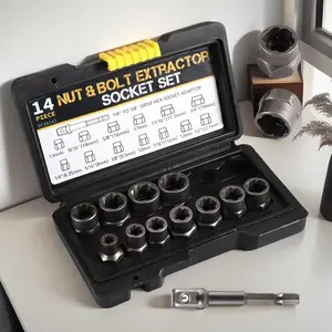 14 Sets Of Ratchet Wrench And Nut Removers, 13 Sets Of Bolt And Nut Removers, 1 Iron Bar, 1/4 Inch to 3/8 Inch Drive Hex Connector, Multi-purpose Service Kit, Set with Quick Ratchet Wrench And Socket - Carbon Steel, Combination Kit