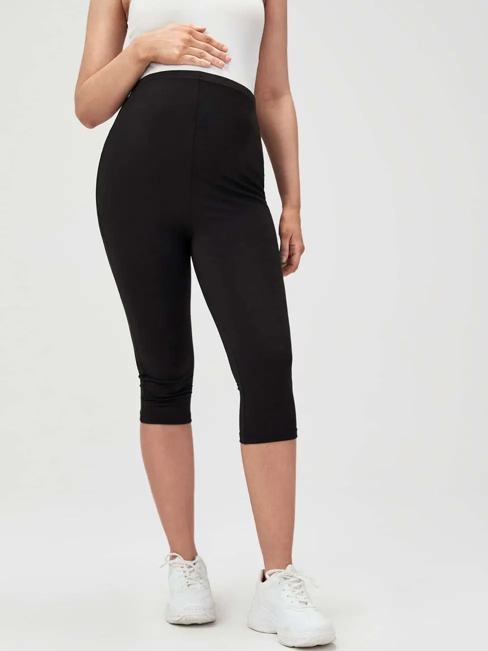 Maternity High Waist Capri Leggings, Stretchy Over The Belly Support Pants for Yoga and Workout