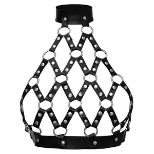 New Black Leather Neck Harness