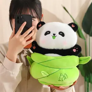 Panda Design Plush Toy, 1 Set Cute Panda Doll with Bamboo Tube, Stuffed Animal Plush Toy, Birthday Gift for Boys & Girls, Soft Stuffed Animal