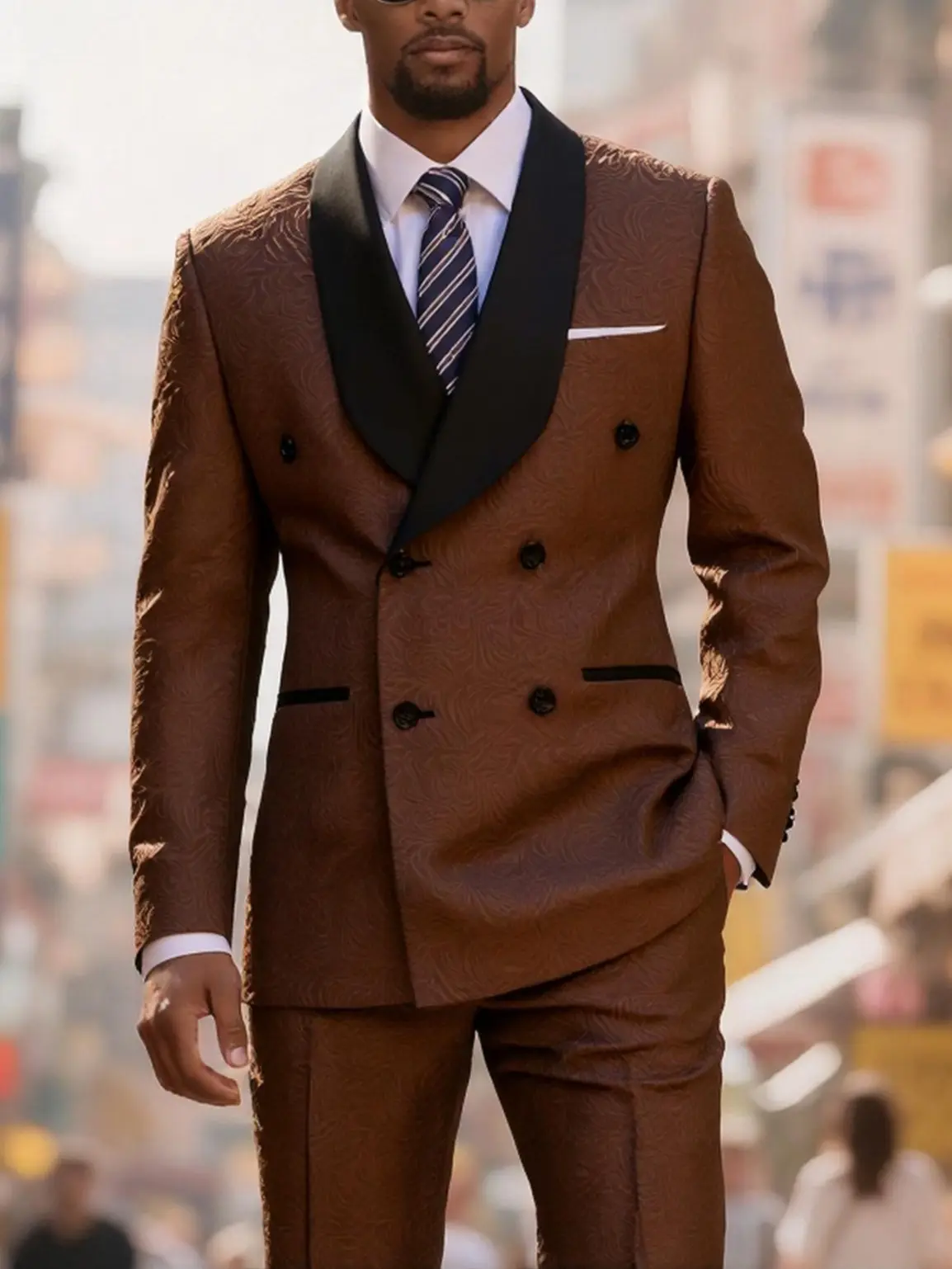 Men's 2-Piece Formal Tuxedo Suit - Shawl Lapel Double Breasted Paisley Jacquard Blazer & Pants for Weddings, Party