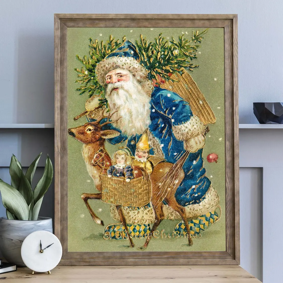 Vintage Santa Claus Art Print, Father Christmas Illustration Poster, Christmas Wall Art, Traditional Poster, Festive Home Decor