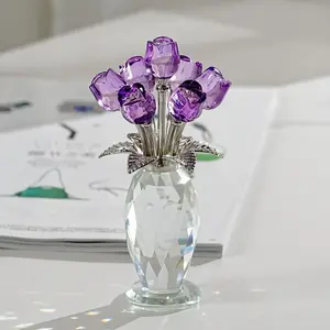 Elegant Crystal Rose Flower Ornament, Memorial Gift, Desktop Decoration, Home Decor, Crystal Floral Display Piece