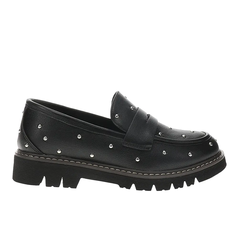 Corkys Womens Stud Muffin Studded Lug Sole Slip On Loafers Casual - Black