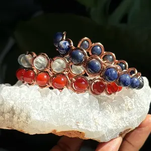 Pure Copper Crystal Bangles Unisex - Colorful Crystal Beads Handcrafted Jewelry