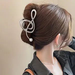 1PC Hair Claw Clip Musical Note Shape Hair Clip Large Metallic Hair Claw Clips Non-slip Hair Clip Faux Pearl Jaw Clips Hair Clips Hair Accessories For Women
